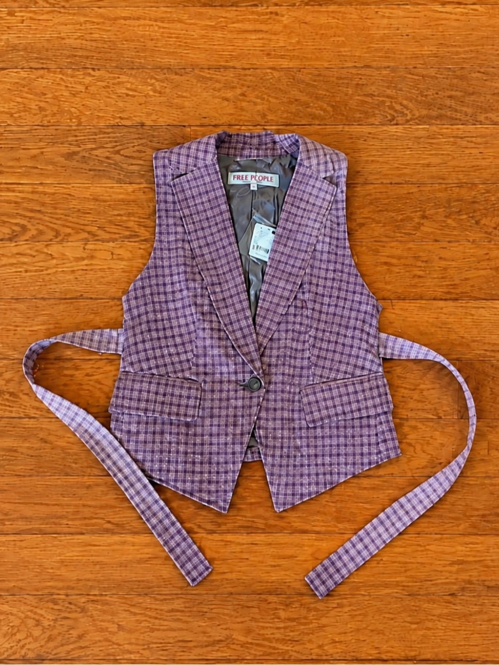 NWT Free People Plaid Plum Blush Vest Jacket XS